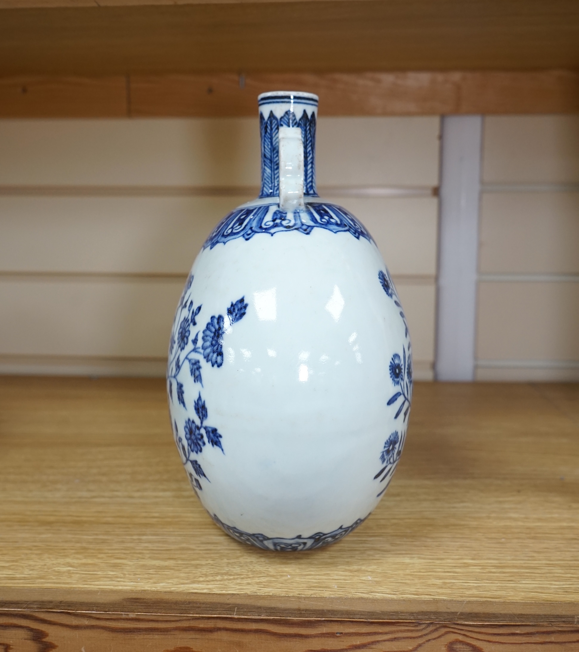 A Chinese blue and white moonflask, 26cm. Condition - good